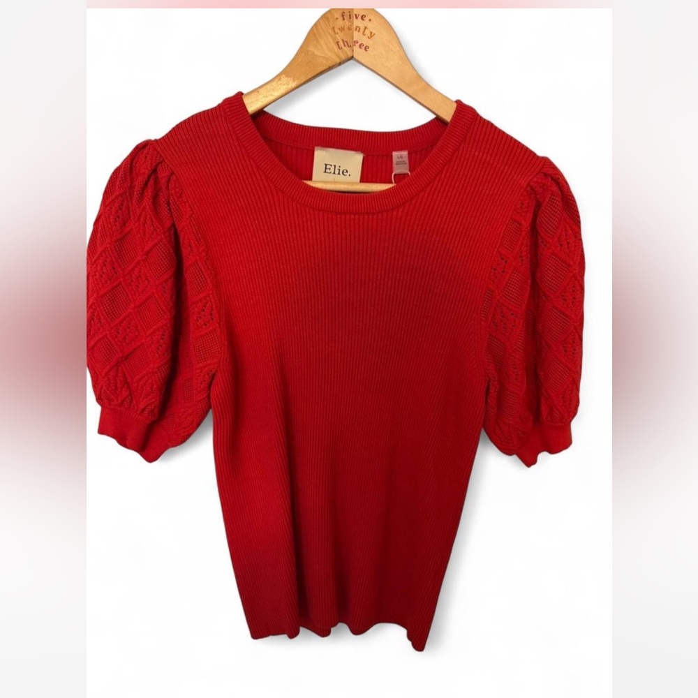 Elie Tahari Red Puff Sleeve Sweater